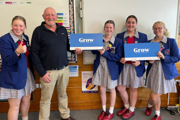 Rabobank Agribusiness Manager Andrew Cottam presents the Grow board game to students at Southland Girls High School